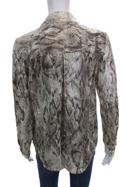 L'Agence Women Silk Beige Animal Print Collared Button Up Long Sleeve Size XS