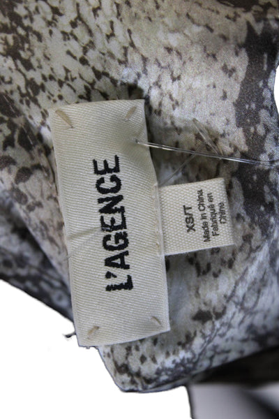 L'Agence Women Silk Beige Animal Print Collared Button Up Long Sleeve Size XS