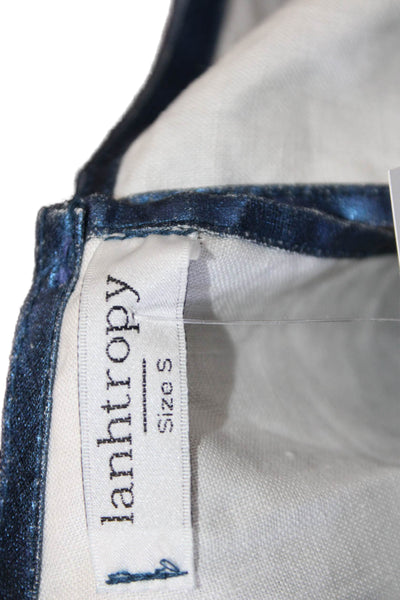 Lanhtropy Womens Basic Sleeveless Tank Blue Linen Foil Button Round Neck Size S