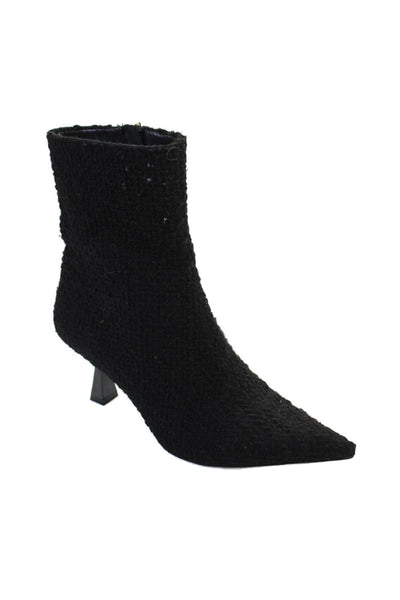 Zara Womens Woven Pointed Toe Heeled Ankle Boots Black Size 5