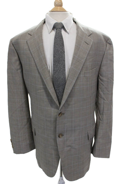 Hickey Freeman Mens Gray Wool Plaid Blazer Button Size 48