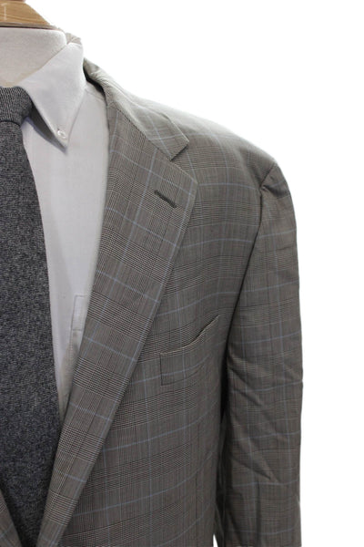 Hickey Freeman Mens Gray Wool Plaid Blazer Button Size 48
