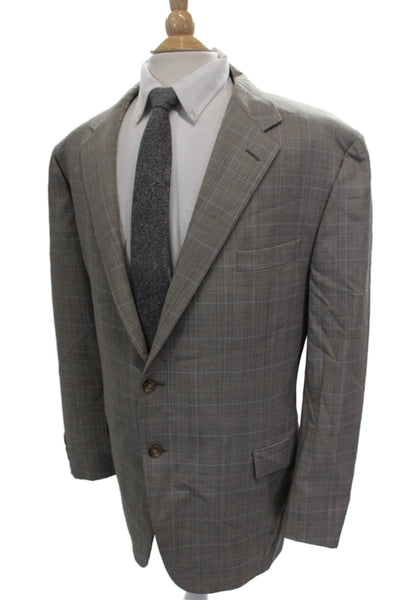 Hickey Freeman Mens Gray Wool Plaid Blazer Button Size 48