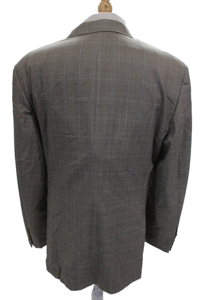 Hickey Freeman Mens Gray Wool Plaid Blazer Button Size 48