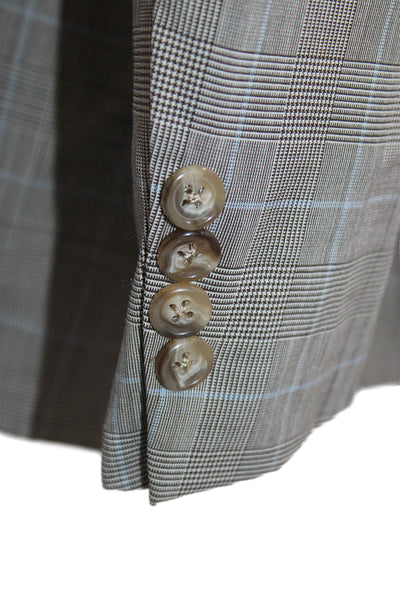 Hickey Freeman Mens Gray Wool Plaid Blazer Button Size 48