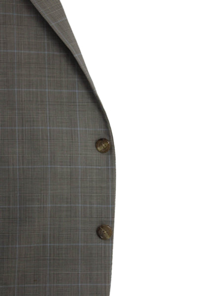 Hickey Freeman Mens Gray Wool Plaid Blazer Button Size 48