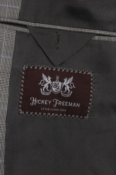Hickey Freeman Mens Gray Wool Plaid Blazer Button Size 48