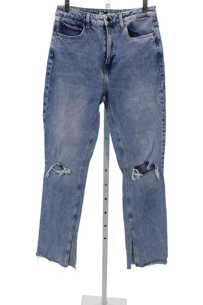 Zara Women Straight Jeans Blue Mid Rise Cotton Inseam 30 Size 6