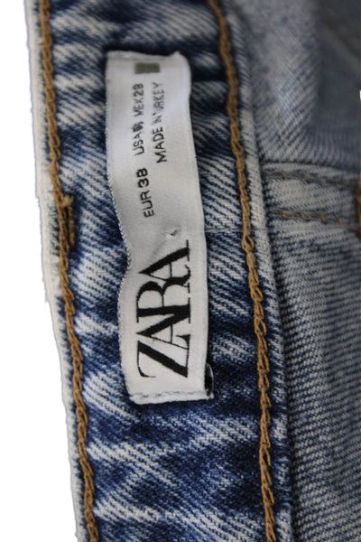 Zara Women Straight Jeans Blue Mid Rise Cotton Inseam 30 Size 6