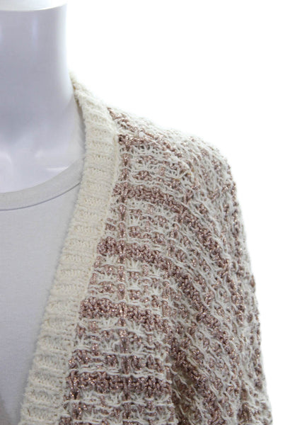 Zara Womens Cardigan Ivory Striped V-Neck Cotton Long Sleeve Fall Size L