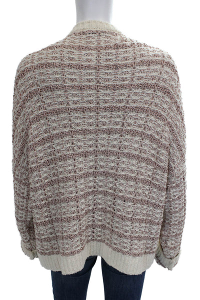 Zara Womens Cardigan Ivory Striped V-Neck Cotton Long Sleeve Fall Size L