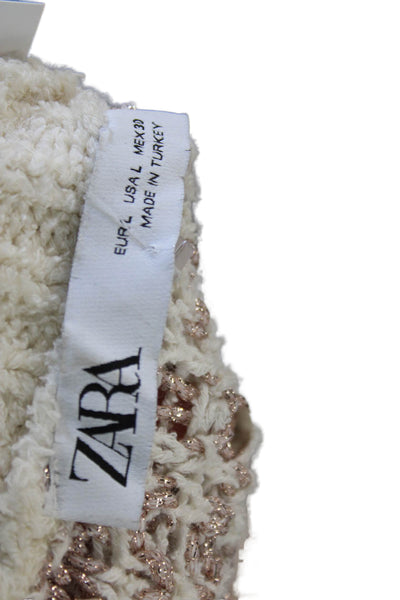 Zara Womens Cardigan Ivory Striped V-Neck Cotton Long Sleeve Fall Size L