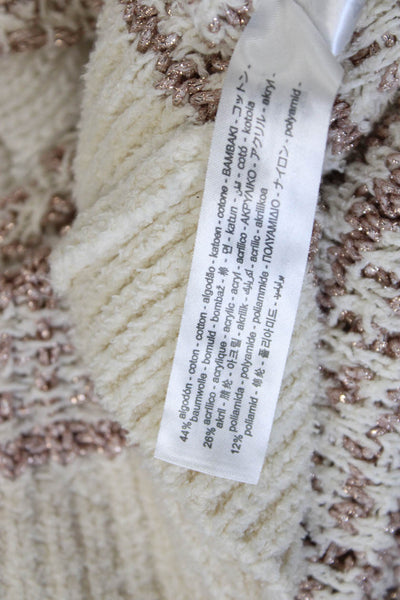 Zara Womens Cardigan Ivory Striped V-Neck Cotton Long Sleeve Fall Size L
