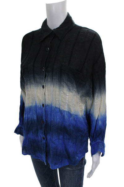 Zara Women Striped Cotton Button-Up Top Multicolor Long Sleeve Size XS