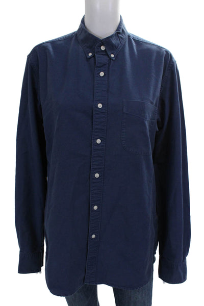 J Crew Mens Cotton Solid Blue Collared Long Sleeve Button-Up Shirt Size M