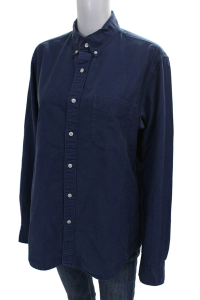 J Crew Mens Cotton Solid Blue Collared Long Sleeve Button-Up Shirt Size M