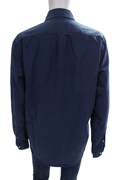 J Crew Mens Cotton Solid Blue Collared Long Sleeve Button-Up Shirt Size M