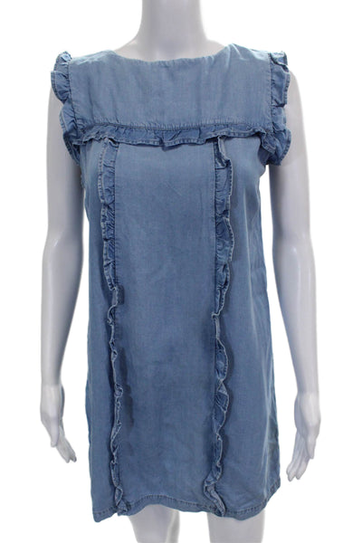 Zara Woman Women Blue Lyocell Boat Neck Sleeveless Shift Dress Size S