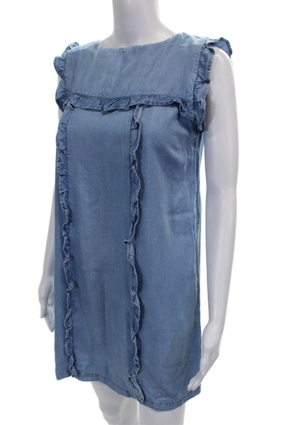 Zara Woman Women Blue Lyocell Boat Neck Sleeveless Shift Dress Size S