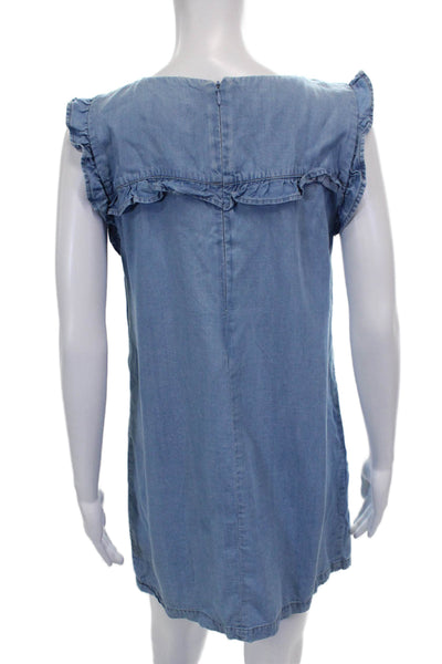 Zara Woman Women Blue Lyocell Boat Neck Sleeveless Shift Dress Size S