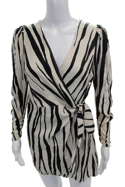 Zara Women Wrap Dress Black Animal Print V-Neck Long Sleeve Size M
