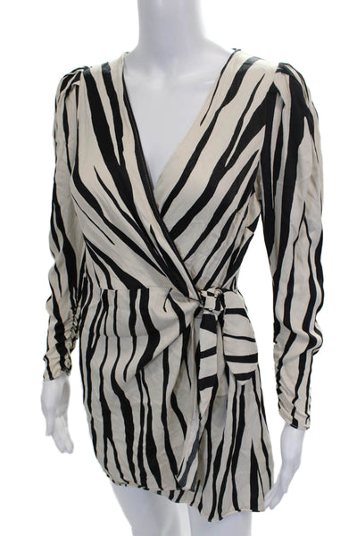 Zara Women Wrap Dress Black Animal Print V-Neck Long Sleeve Size M