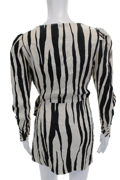 Zara Women Wrap Dress Black Animal Print V-Neck Long Sleeve Size M