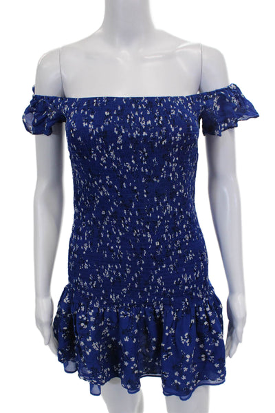 Zara Women Mini Off Shoulder Floral Short Sleeve Polyester Dress Size L