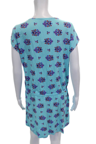 Nanette Lepore Womens Shift Dress Blue Paisley V-Neck Short Sleeve Size M