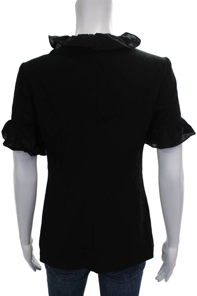 Trina Turk Women V-Neck Black Short Sleeve Blouse Triacetate Pullover Size S