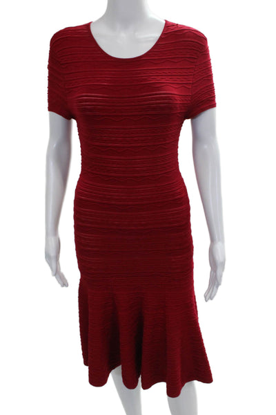 Torn by Ronny Kobo Womens Red Mermaid Dress Short Sleeve Round Neck Midi Size S