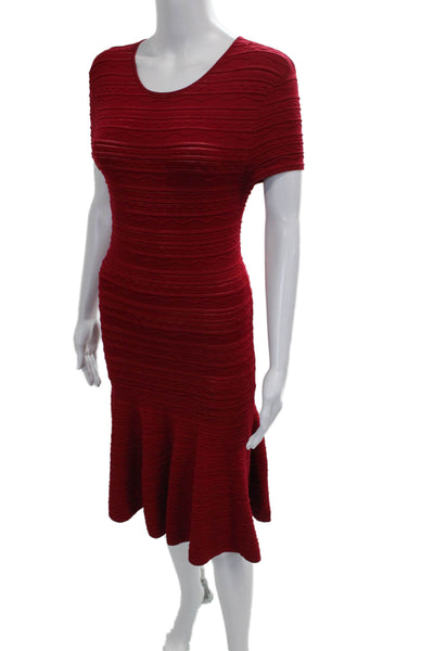 Torn by Ronny Kobo Womens Red Mermaid Dress Short Sleeve Round Neck Midi Size S