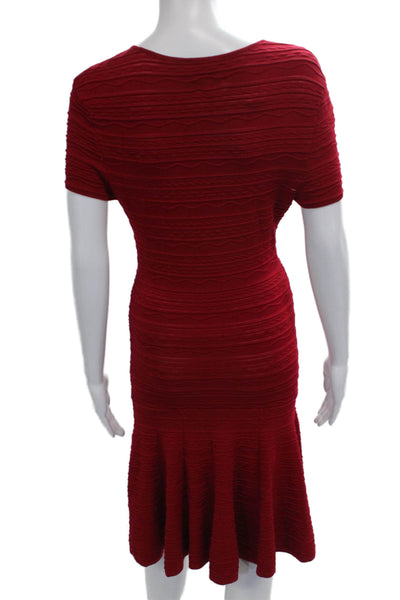 Torn by Ronny Kobo Womens Red Mermaid Dress Short Sleeve Round Neck Midi Size S