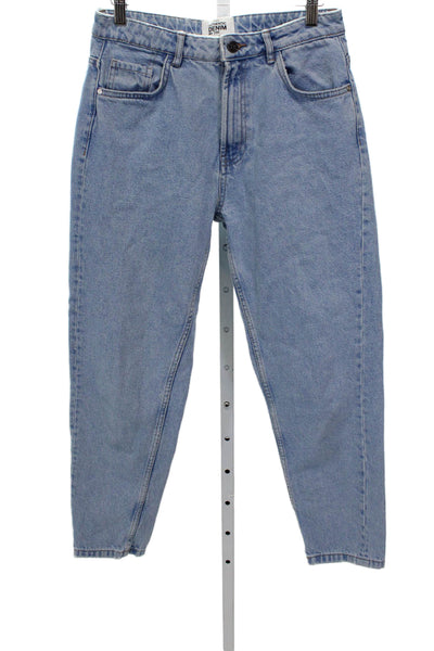 Zara Womens Mom Jeans Blue Mid-Rise Button 100% Cotton Size 28