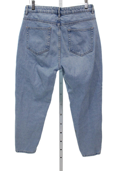 Zara Womens Mom Jeans Blue Mid-Rise Button 100% Cotton Size 28