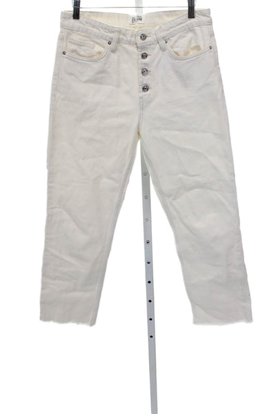 Zara Women Cropped White Jeans 100% Cotton Mid Rise Inseam 25 Size 30