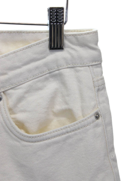 Zara Women Cropped White Jeans 100% Cotton Mid Rise Inseam 25 Size 30