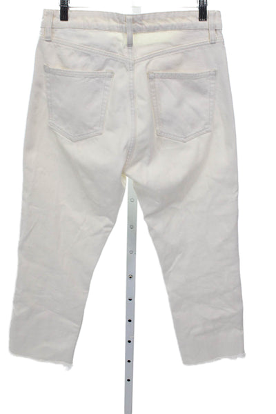 Zara Women Cropped White Jeans 100% Cotton Mid Rise Inseam 25 Size 30