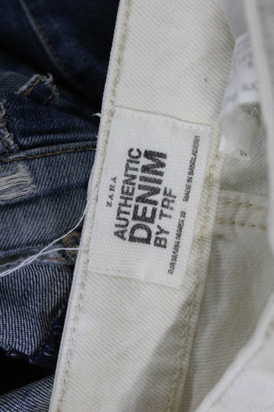 Zara Women Cropped White Jeans 100% Cotton Mid Rise Inseam 25 Size 30