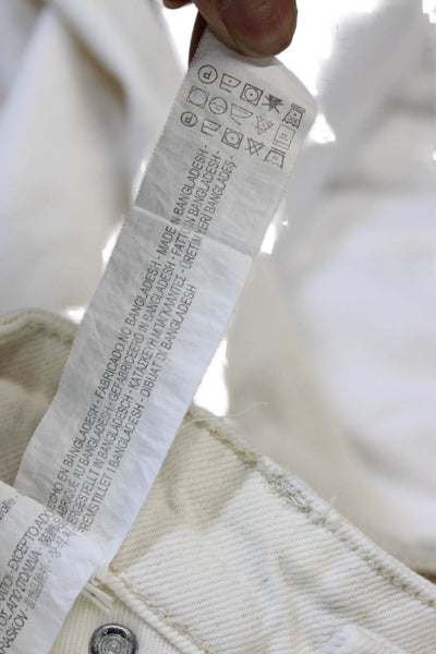 Zara Women Cropped White Jeans 100% Cotton Mid Rise Inseam 25 Size 30