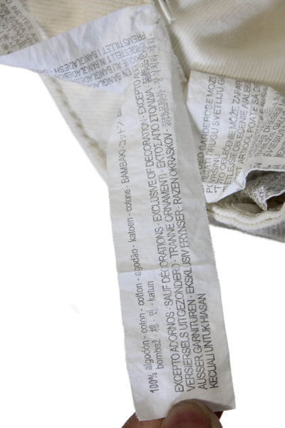 Zara Women Cropped White Jeans 100% Cotton Mid Rise Inseam 25 Size 30