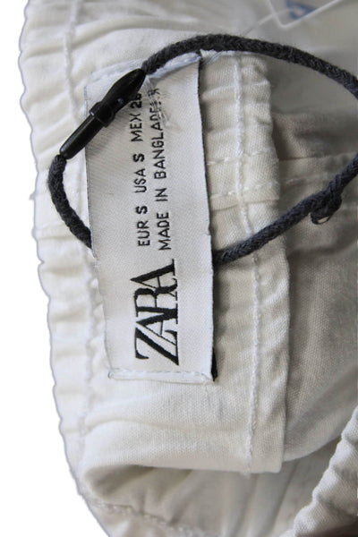 Zara Womens Jogger Pants White Cotton Drawstring Solid Spring Size S