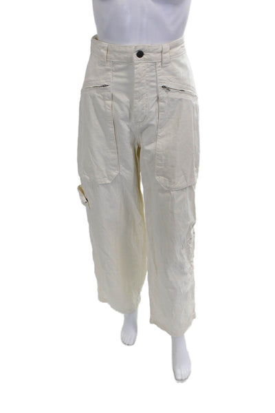 Zara Women Cargo Pants Ivory Cotton Button Size 27