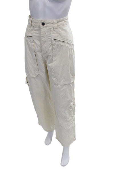 Zara Women Cargo Pants Ivory Cotton Button Size 27