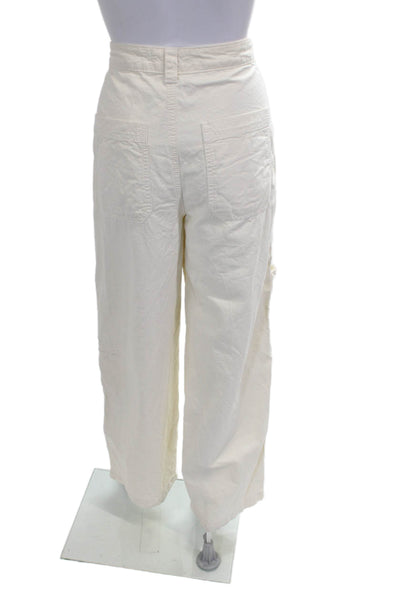 Zara Women Cargo Pants Ivory Cotton Button Size 27