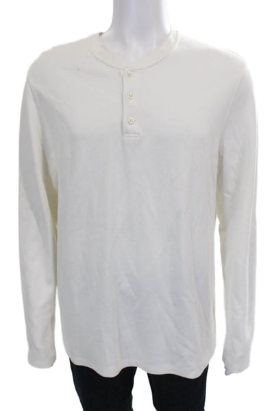 Vince Mens Henley T-Shirt White Cotton Long Sleeve Solid Size L