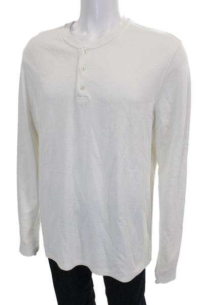 Vince Mens Henley T-Shirt White Cotton Long Sleeve Solid Size L