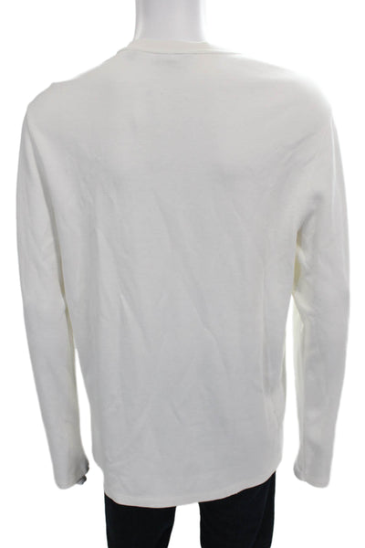 Vince Mens Henley T-Shirt White Cotton Long Sleeve Solid Size L