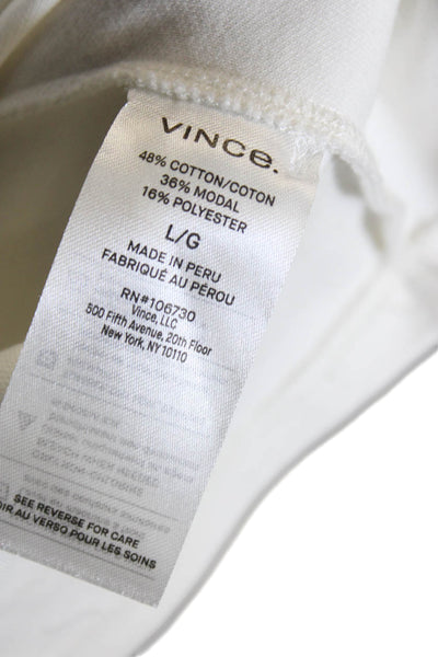 Vince Mens Henley T-Shirt White Cotton Long Sleeve Solid Size L