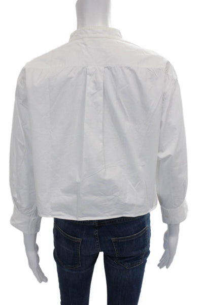 Marni Women Cropped White Cotton Collared Button Up Short Sleeve Size 14
